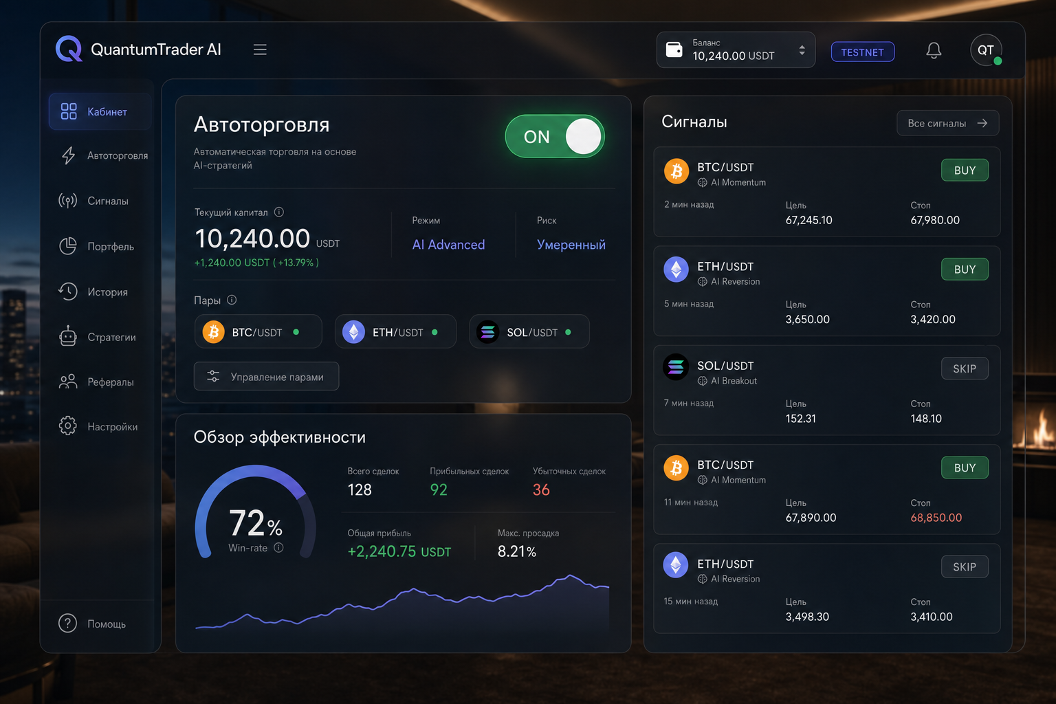 Автоторговля в кабинете QuantumTrader